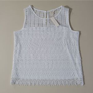 Adiva Women's White Lined Lace Tank Top